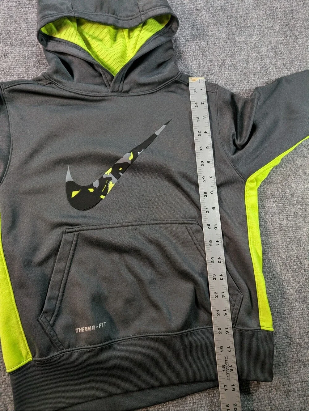 Nike Therma-Fit Youth Small Black Neon Green Hoodie Sweatshirt